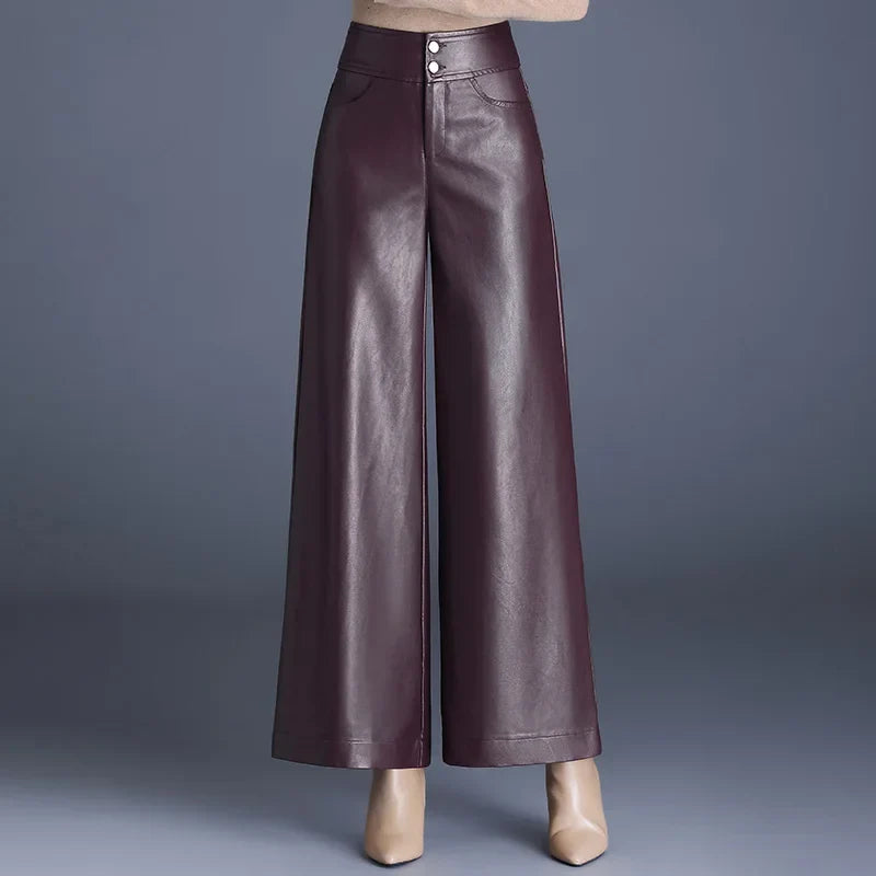 Pantalones anchos de cuero vegano