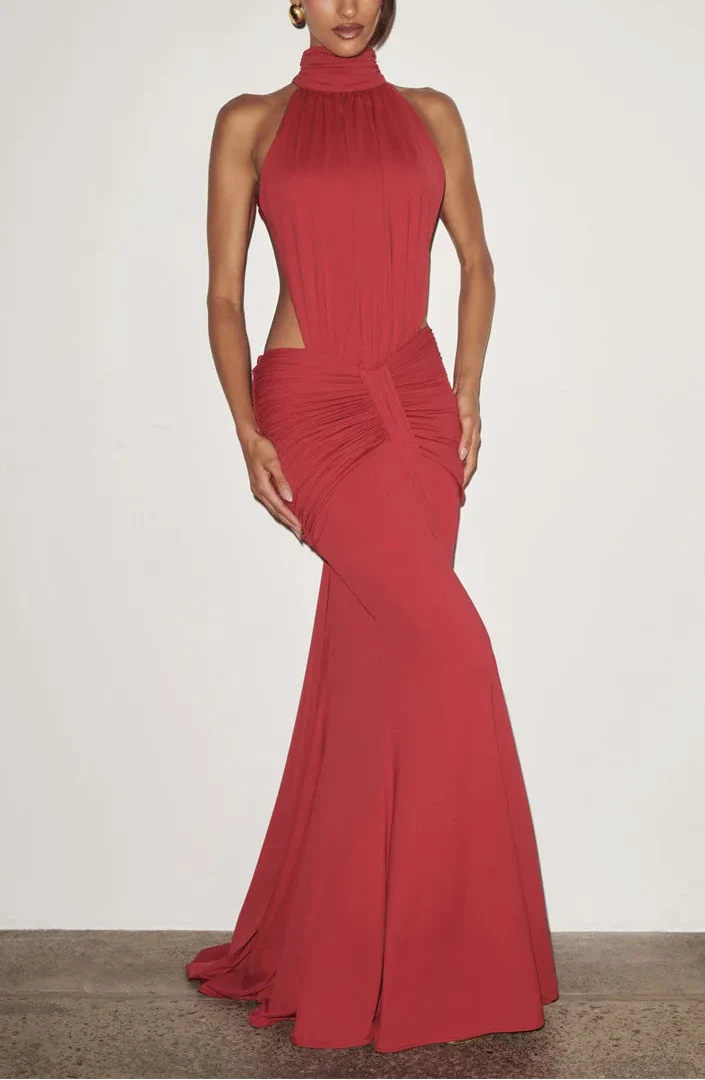 Vestido largo de cuello alto sin espalda para mujer