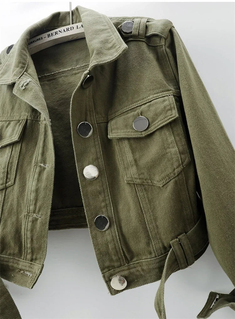 Chaqueta vaquera verde militar para mujer