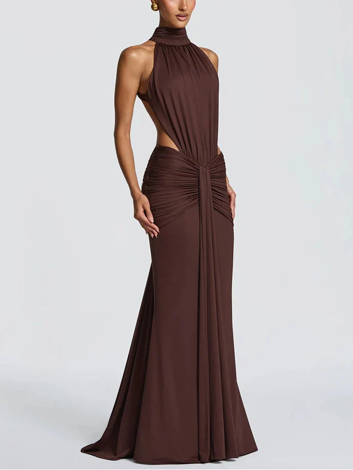 Vestido largo de cuello alto sin espalda para mujer