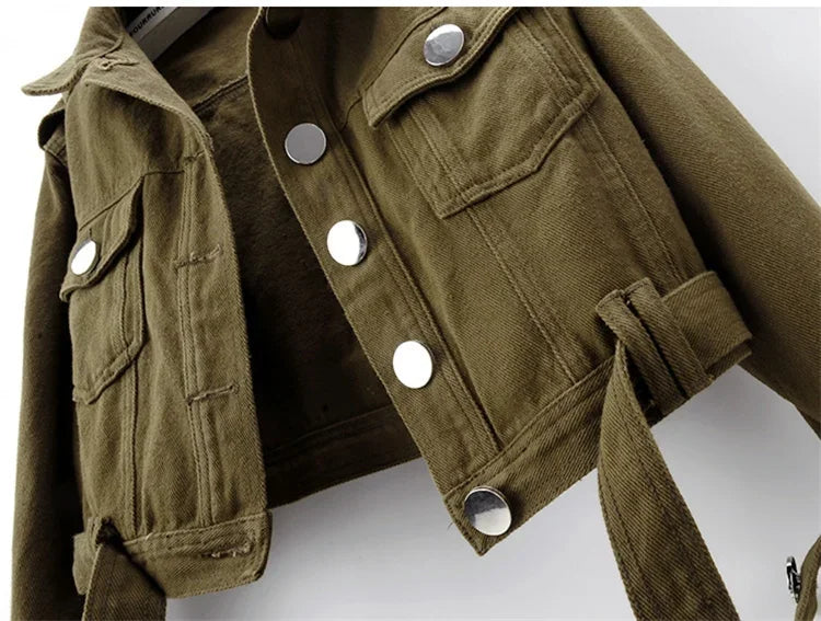 Chaqueta vaquera verde militar para mujer