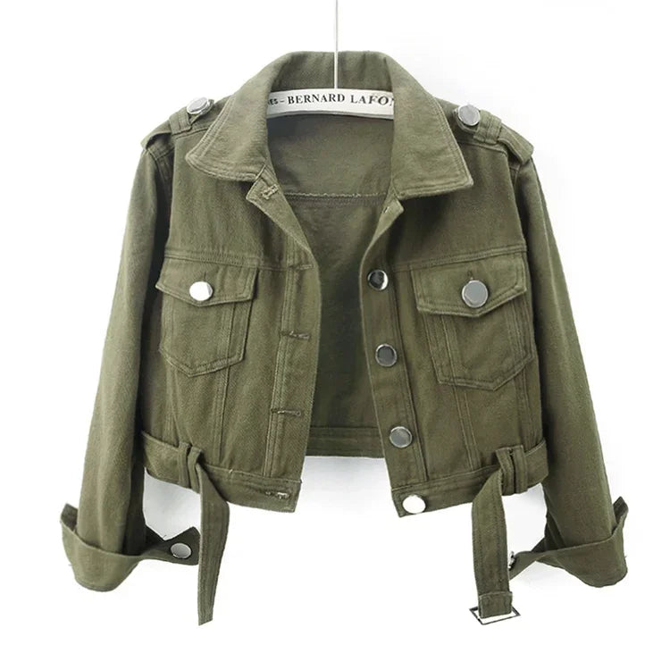 Chaqueta vaquera verde militar para mujer