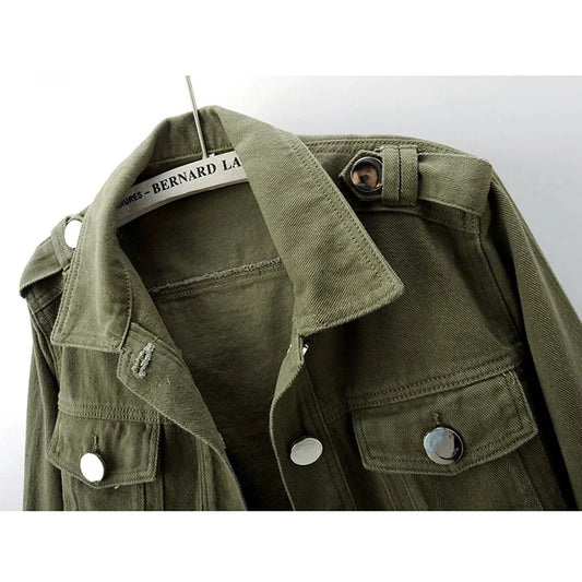 Chaqueta vaquera verde militar para mujer