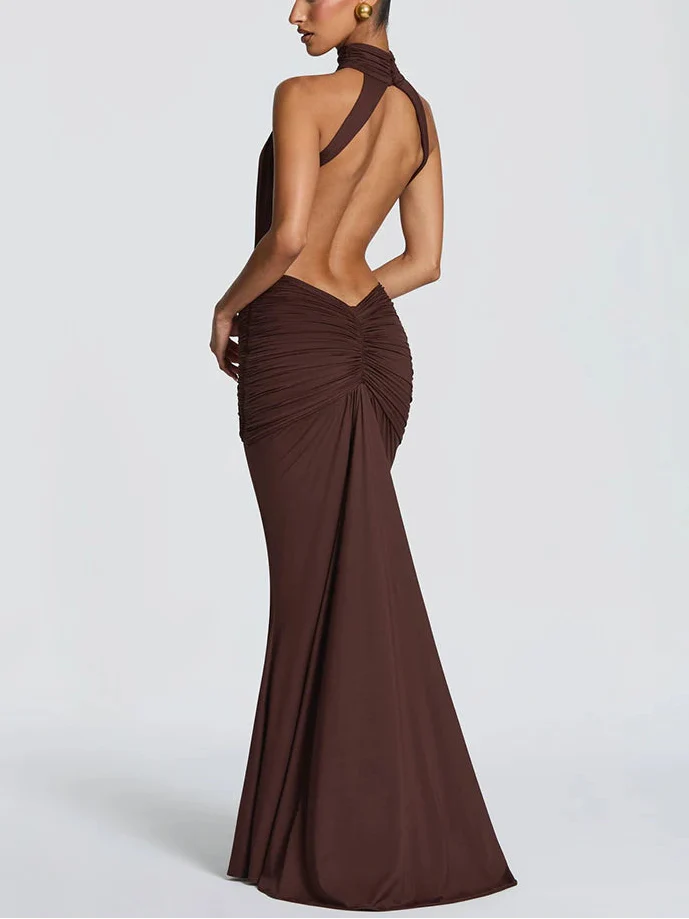 Vestido largo de cuello alto sin espalda para mujer