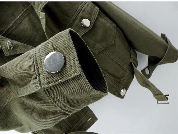Chaqueta vaquera verde militar para mujer