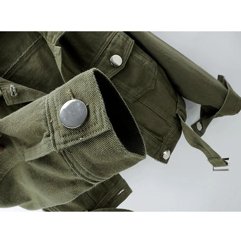 Chaqueta vaquera verde militar para mujer