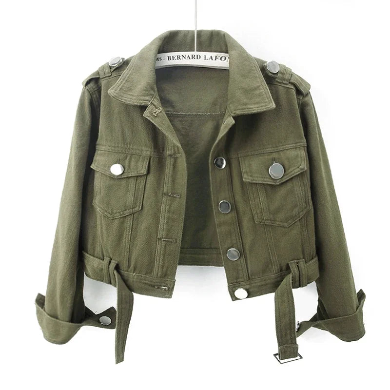 Chaqueta vaquera verde militar para mujer