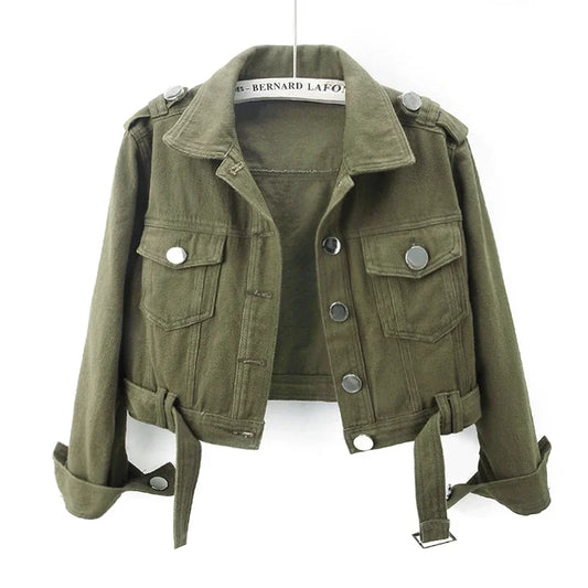 Chaqueta vaquera verde militar para mujer