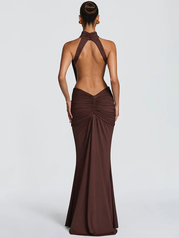 Vestido largo de cuello alto sin espalda para mujer