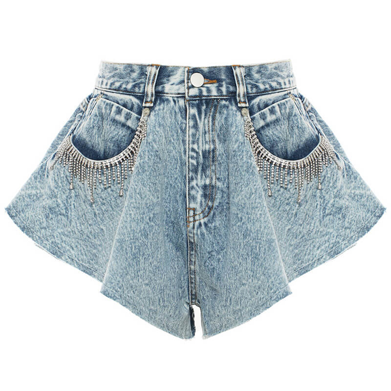 Shorts vaqueros con flecos de cristal