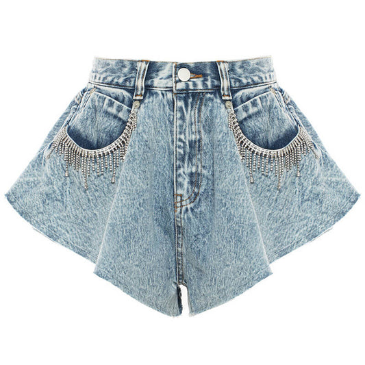 Shorts vaqueros con flecos de cristal