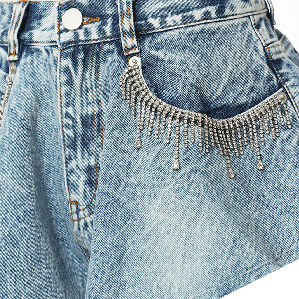 Shorts vaqueros con flecos de cristal
